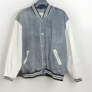 Men's Two-Tone Grey and White Varsity Jacket
